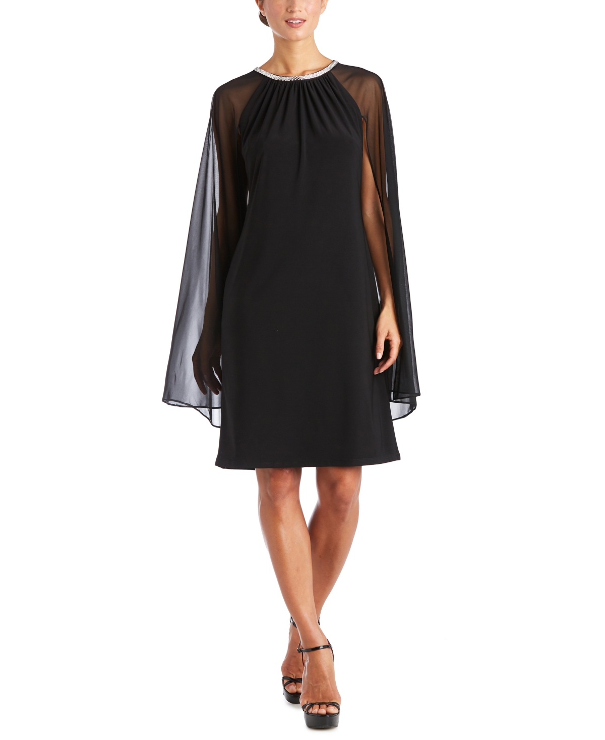 R&M Richards Embellished Cape-Overlay Sheath Dress - Black