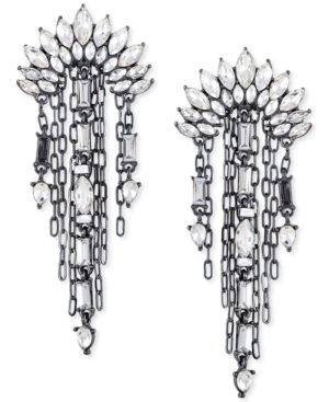 image of Guess Hematite-Tone Crystal Chain Fringe Statement Earrings