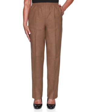 Alfred Dunner Petite Classic Textured Solid Pull-on Pants In Taupe