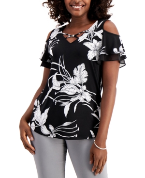 MACY'S JM COLLECTION PRINTED COLD-SHOULDER TOP, CREATED FOR MACY'S