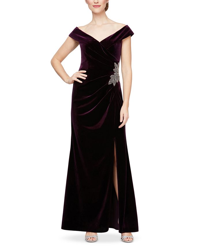 XSCAPE Off-The-Shoulder Velvet Gown - Macy's