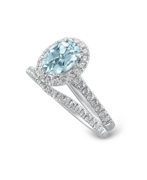 image of Gemstone Bridal Aquamarine (1 ct. t.w.) & Diamond (1/2 ct. t.w.) Bridal Set in 14k White Gold