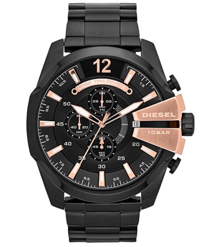Diesel Watch, Men's Chronograph Mega Chief Black Ion-Plated Stainless Steel Bracelet 59x51mm DZ4309