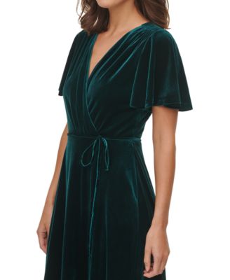 Vince Camuto Velvet Flutter-Sleeve Wrap Dress