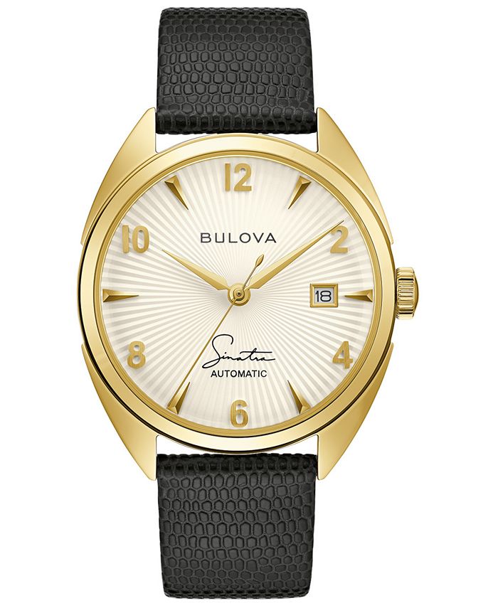 Bulova - Men's Frank Sinatra Automatic Black Leather Strap Watch 39mm