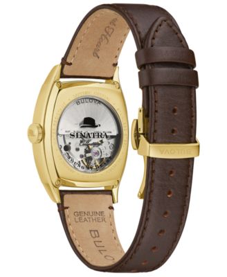 Men's Frank Sinatra Automatic Brown Leather Strap Watch 33.5x45mm 