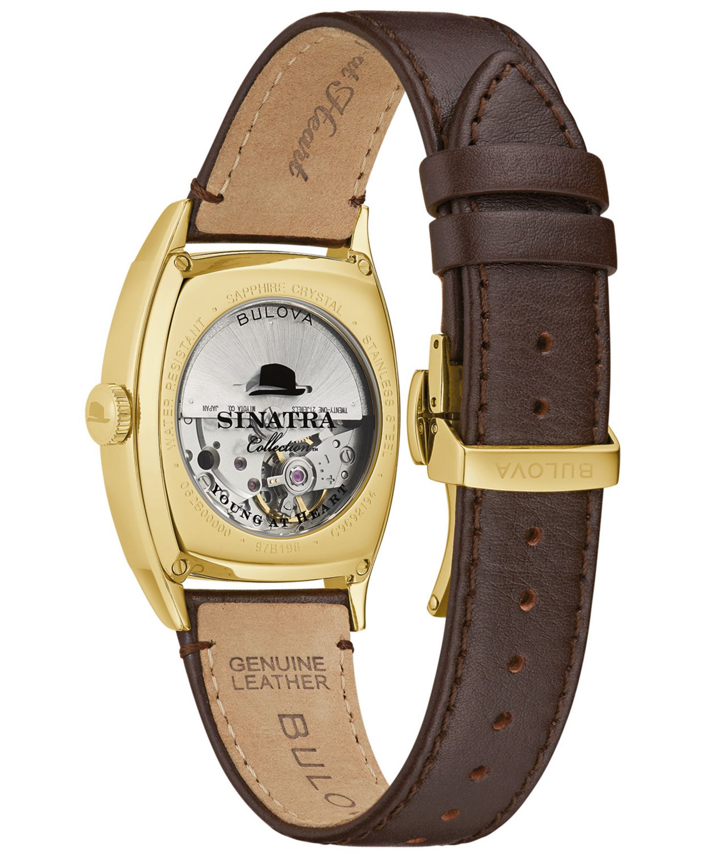 Мужские часы Bulova Frank Sinatra Automatic Brown Leather Strap Watch 33.5x45mm — фото 3