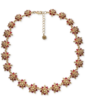 image of Charter Club Gold-Tone Crystal Poinsettia Collar Necklace, 17