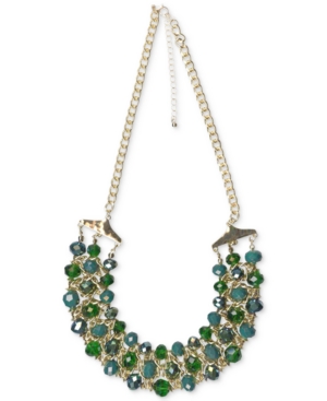 image of Style & Co Gold-Tone Beaded Triple-Row Statement Necklace, 20