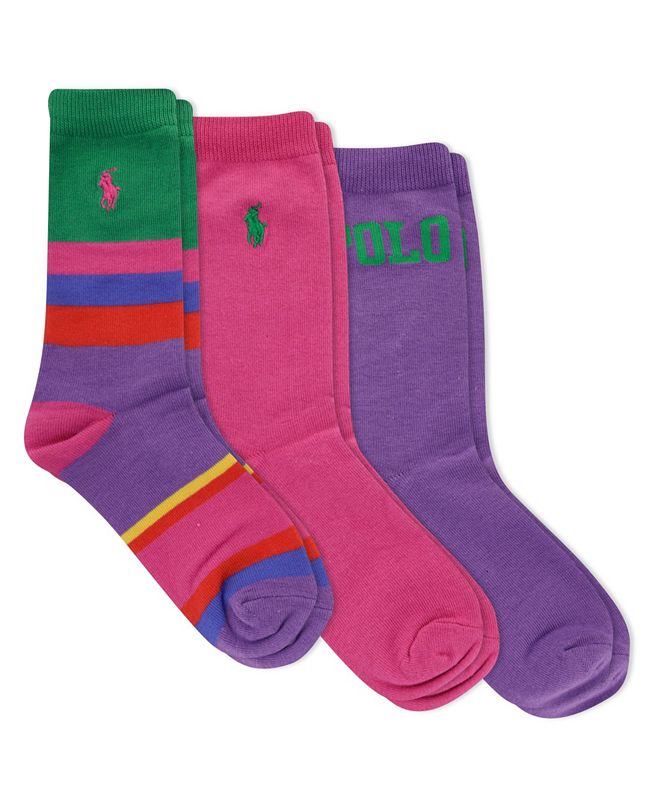 Polo Ralph Lauren Big Girls Stripe Crew Socks, 3-Pair & Reviews ...