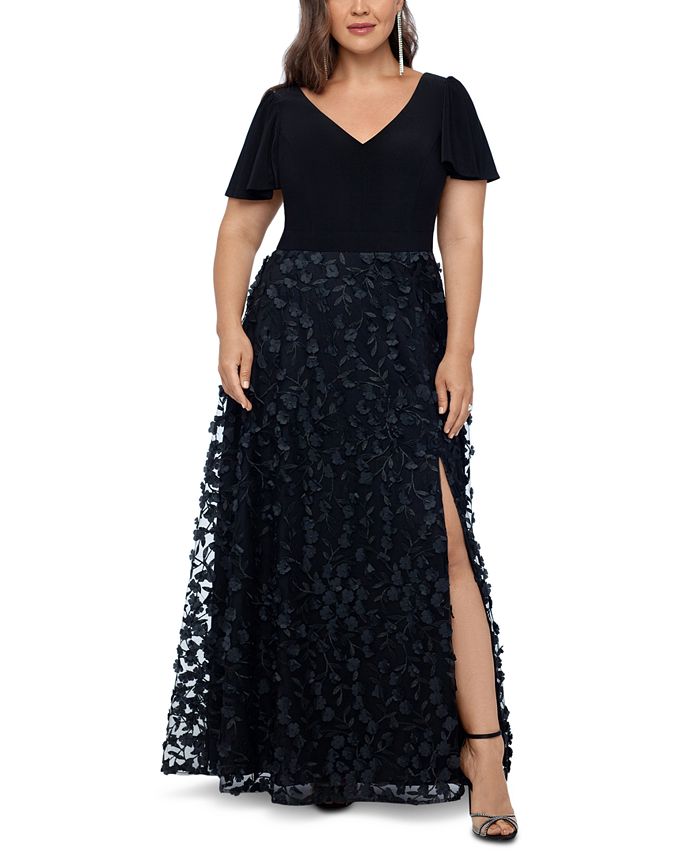 xscape floral tiered chiffon gown