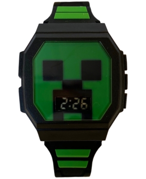 image of Accutime Kid-s Minecraft Digital Black & Green Silicone Strap Watch 36x38mm
