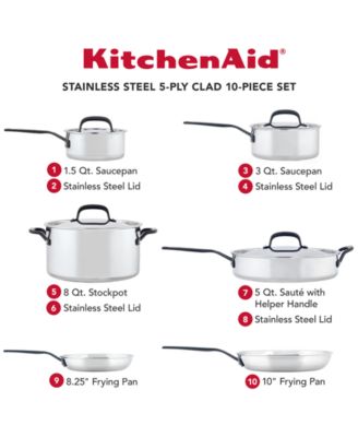 5-Ply Clad Stainless Steel 10 Piece Cookware Induction Pots and Pans Set