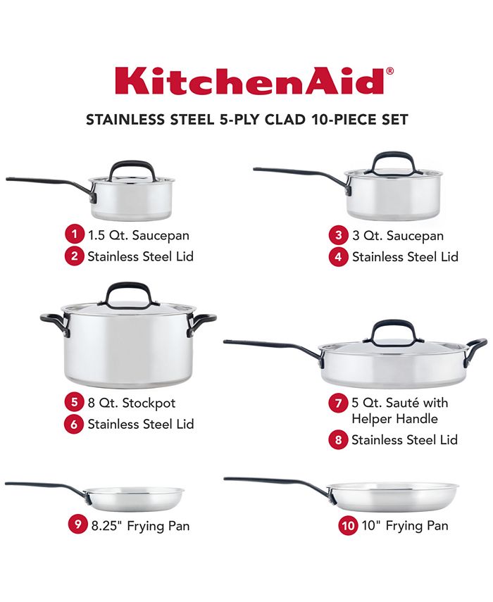 KitchenAid 5Ply Clad Stainless Steel 10 Piece Cookware Induction Pots