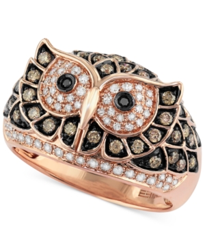 image of Confetti by Effy White and Brown Diamond Owl Ring (3/4 ct. t.w.) in 14k Rose Gold