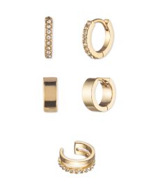 Gold-Tone 3-Pc. Set Extra-Small Pavé Hoop & Cuff Earrings, Created for Macy's, 0.43" 