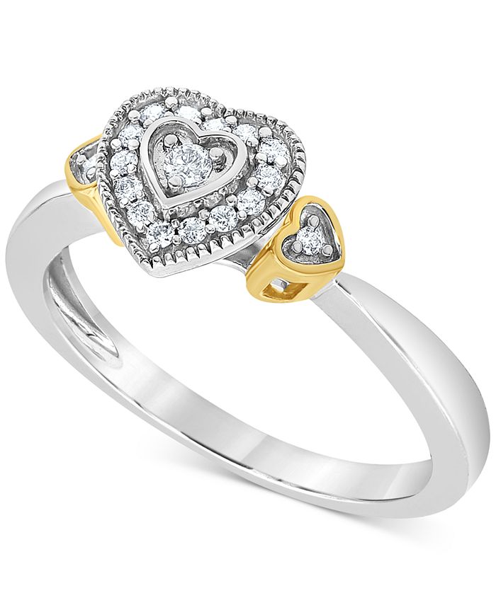 Macy's Diamond Two-Tone Heart Promise Ring (1/8 ct. t.w.) in 10k Gold ...