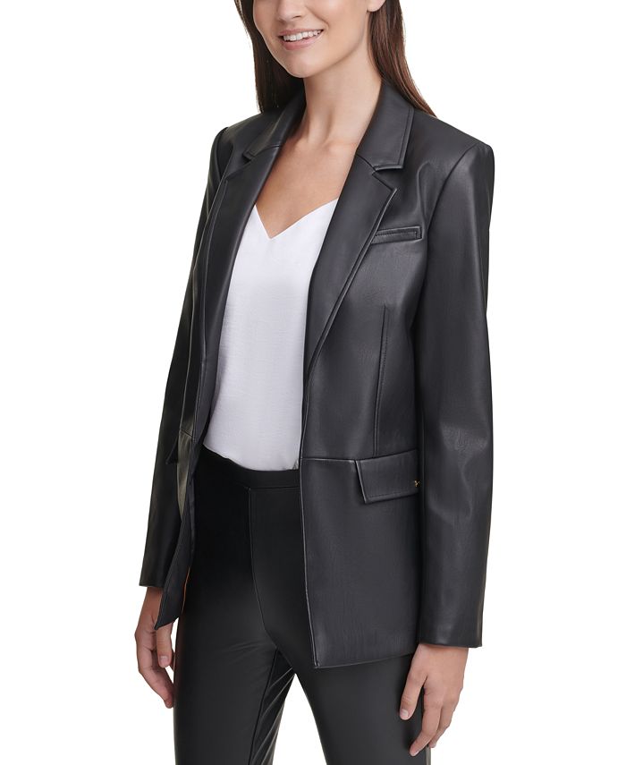Calvin Klein Open-Front Faux-Leather Jacket & Reviews - Jackets & Blazers -  Women - Macy's