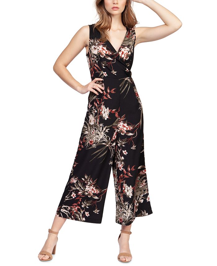 Black Tape Floral-Print Faux-Wrap Culotte Jumpsuit - Macy's