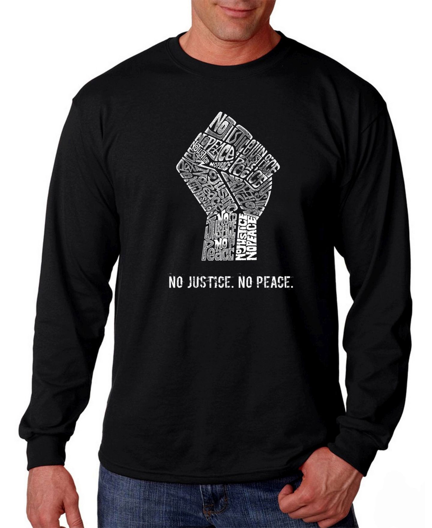 Мужская футболка LA Pop Art No Justice, No Peace Word Art Long Sleeve, цвет: Чёрный — фото 1