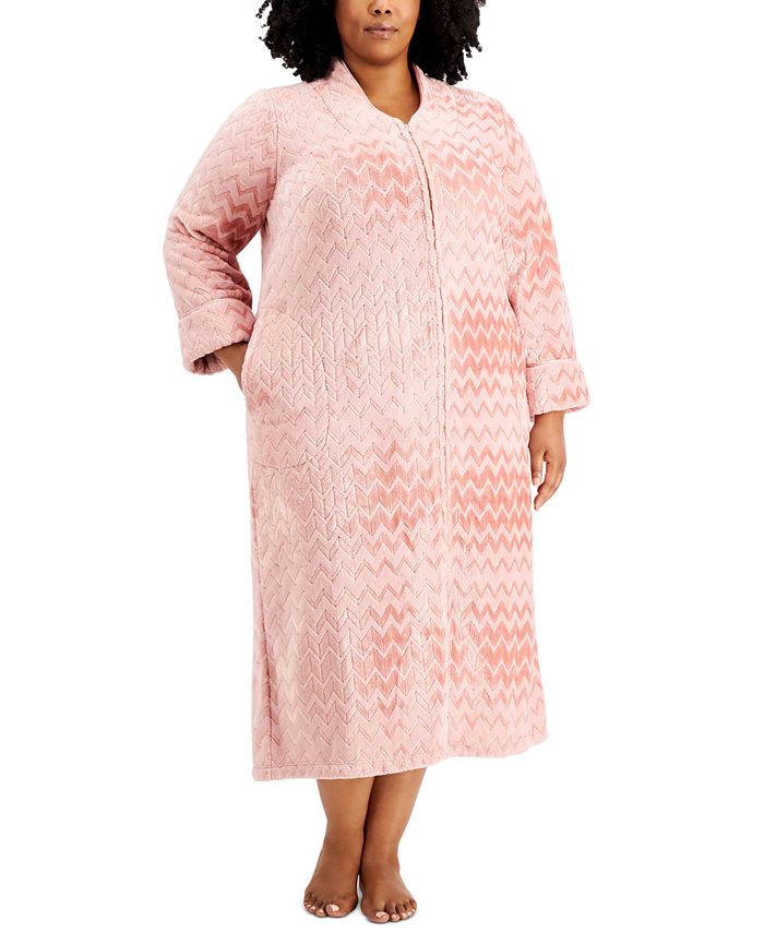 Charter Club Plus Size Chevron Long Zip Front Cozy Robe, Created for & Reviews - Pajamas, Robes - Women - Macy's