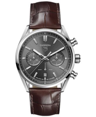 TAG Heuer Men s Swiss Automatic Chronograph Carrera Brown Leather Strap Watch 42mm Macy s