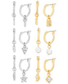 Two-Tone 6-Pc. Set Crystal & Imitation Pearl Charm Huggie Hoop Earrings   