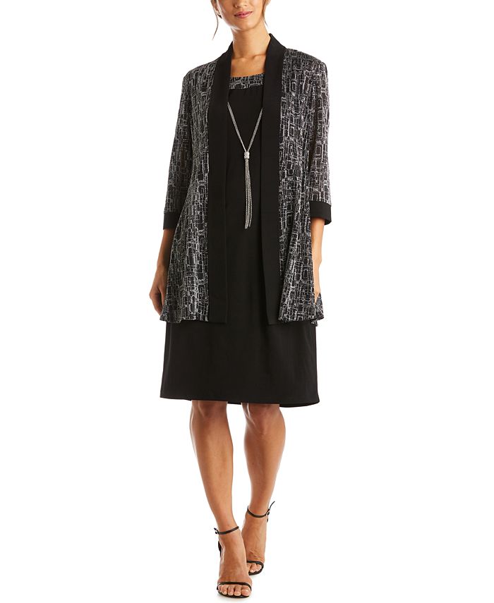 R&M Richards Plus 2Pc Sparkly Rib Metallic Party Cocktail Jacket & Dress Set