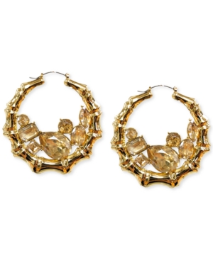 image of Thalia Sodi Gold-Tone Large Multi-Stone Bamboo Hoop Earrings, 2.7