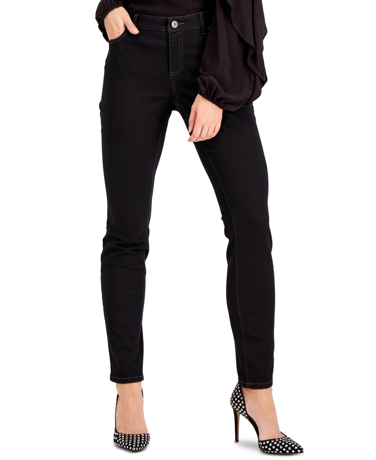 Women's Mid Rise Skinny Jeans, Created for Macy's - Deep Black