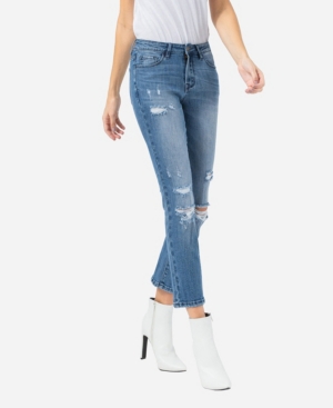 image of Vervet Women-s Mid Rise Distressed Crop Slim Straight Jeans