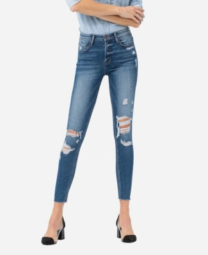 image of Flying Monkey Women-s Mid Rise Distressed Raw Hem Skinny Crop Jeans