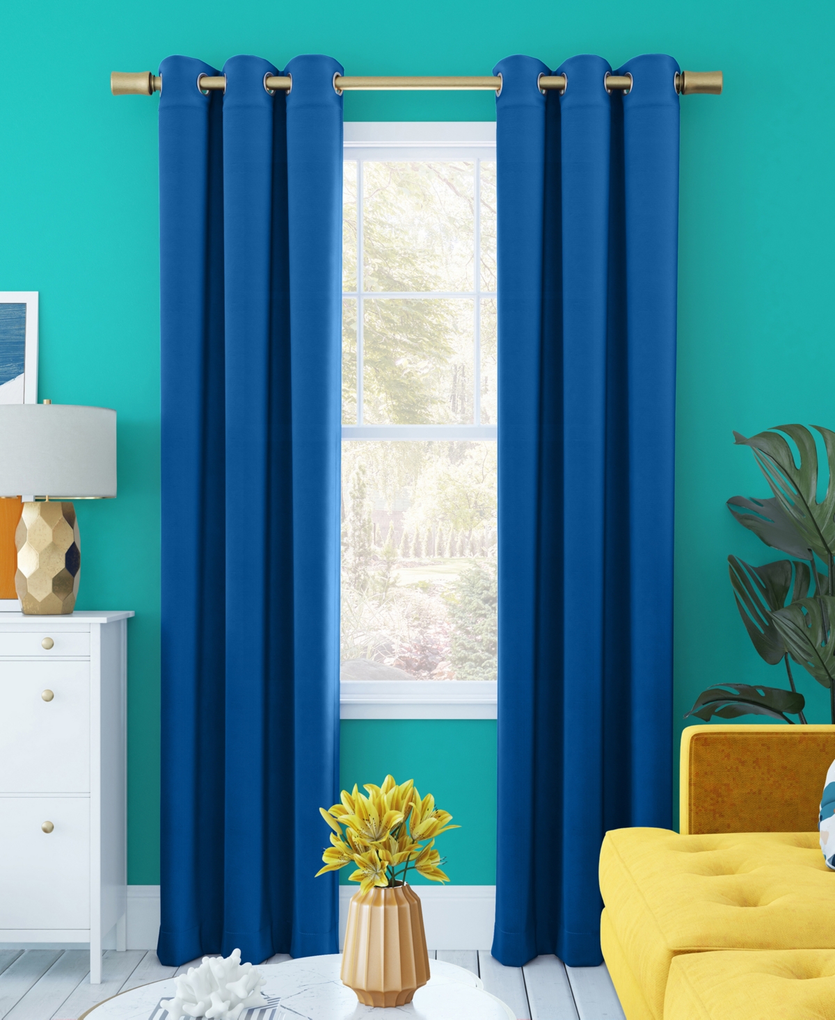 Sun Zero Harper Bright Vibes 100% Blackout Grommet Curtain Panel In Open Blue