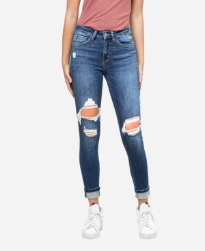image of Flying Monkey Women-s Mid Rise Distressed Cuffed Skinny Crop Jeans