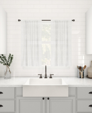 Clean Window Textured Slub Stripe Dust Resistant Sheer Cafe Curtain Pair, 52" X 36" In White