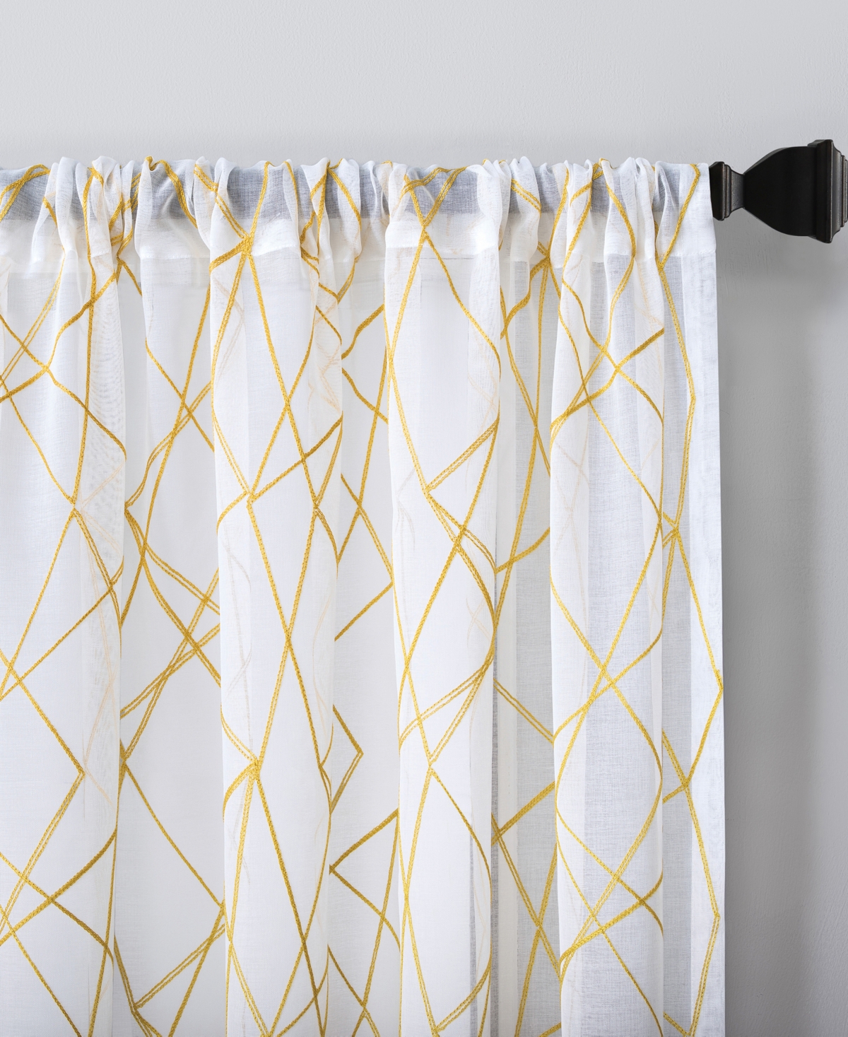 Abstract Geometric Embroidery Semi-Sheer Rod Pocket Curtain Panel