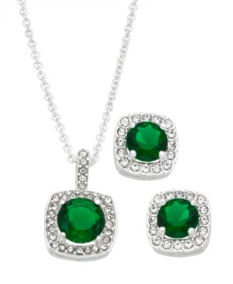 Photo 1 of Silver Plate Cubic Zirconia Necklace and Stud Earring Set, 18" + 3" extender