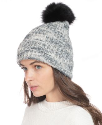 Style & Co - Rib Marled Beanie With Faux-Fur Pom