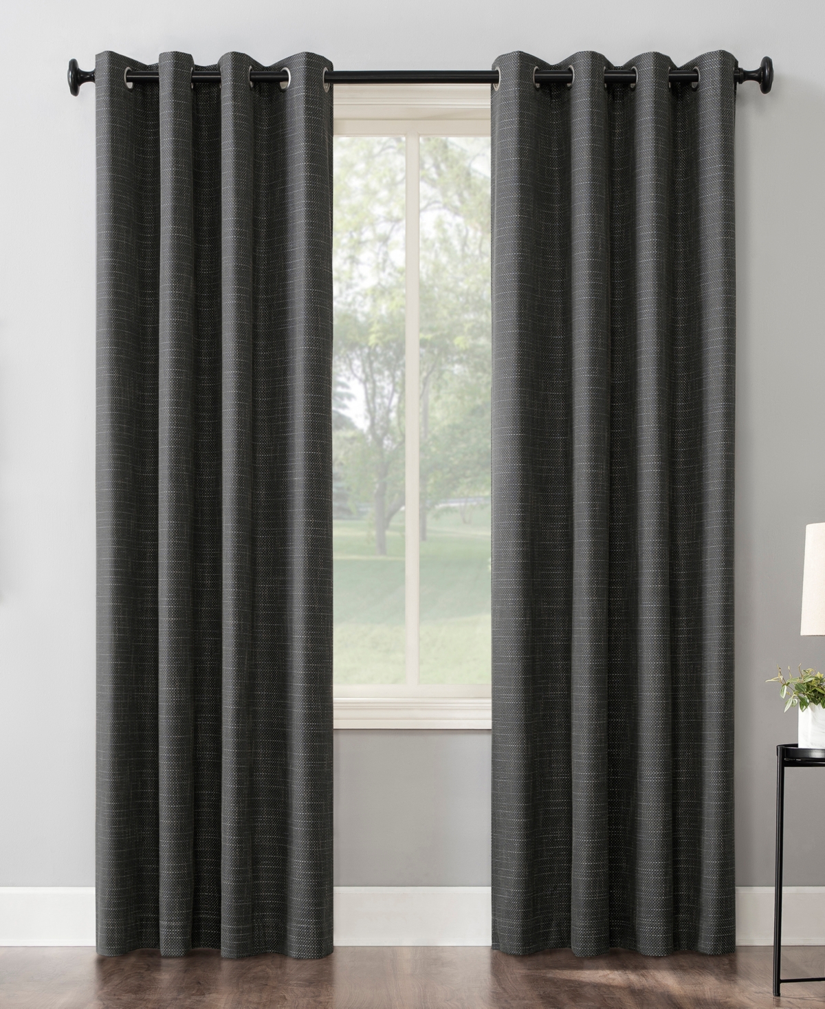 Kline Burlap Weave Thermal Extreme 100% Blackout Grommet Curtain Panel - Coal