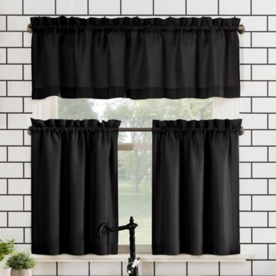 Martine Microfiber Semi-Sheer Rod Pocket Kitchen Curtain Valance and Tiers Set