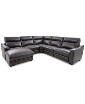 Gabrine 5-Pc. Leather Sectional with 2 Power Headrests and Chaise