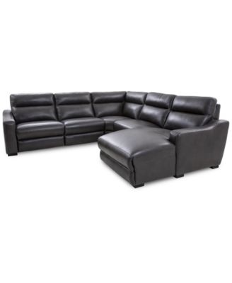 Gabrine 5-Pc. Leather Sectional with 2 Power Headrests and Chaise