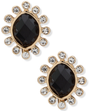 image of Anne Klein Gold-Tone Black Stone Clip-On Button Earrings