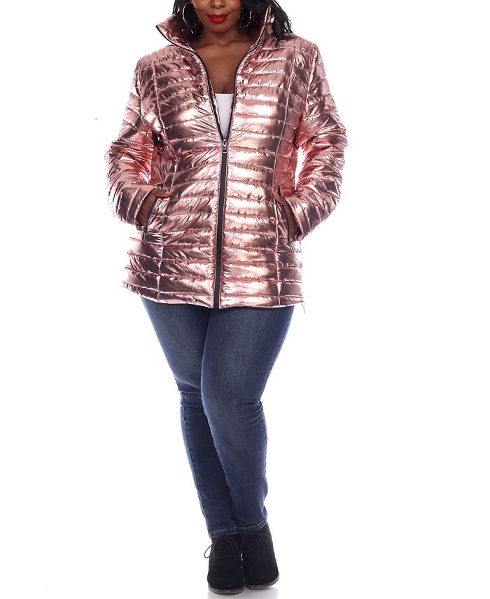 White Mark Womens Plus Size Metallic Puffer Coat Macys 