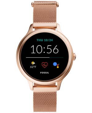 image of Fossil Women-s Gen 5E Rose Gold-Tone Stainless Steel Mesh Bracelet Touchscreen Smart Watch 42mm