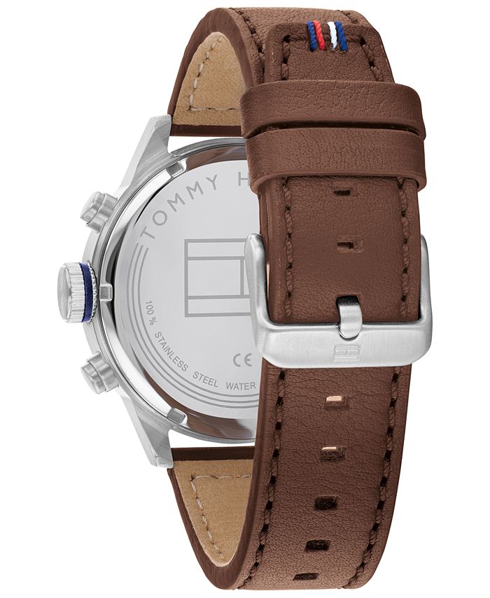 Tommy Hilfiger Men's Chronograph Brown Leather Strap Watch 46mm Macy's