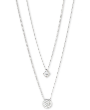 image of Givenchy Scattered Crystal Adjustable Two-Row Pendant Necklace, 16 + 3