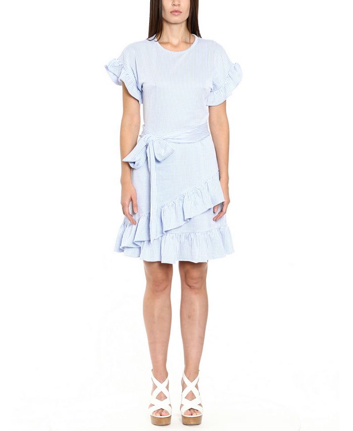 Michael Kors Striped Ruffled Faux-Wrap Dress, Regular & Petite Sizes ...