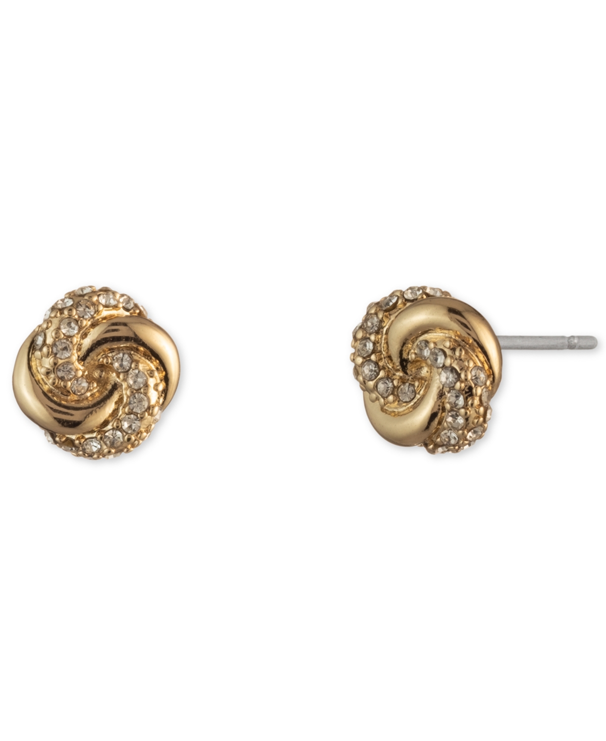 Lauren Ralph Lauren Gold-tone Pave Knot Stud Earrings In Crystal