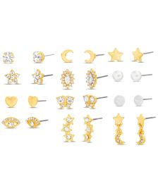 Women's 12 Piece-On Casted Stone Stud Earrings Set